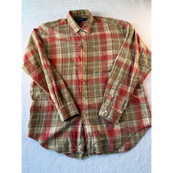 Polo Golf Ralph Lauren Mens Large Cotton Button Down Plaid Neutral Long Sleeve - Picture 1 of 7